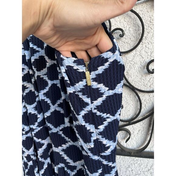 Michael Kors Jacquard Print Midi Halter Dress - Size Large - Navy Blue/ White - Picture 6 of 11